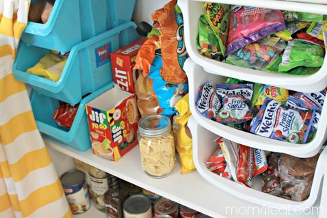 Pantry and Snack Storage Ideas Snack Storage Ideas, No Pantry, Food Storage Ideas, Snack Bin, Beautiful Pantry, Snack Organizer, Dorm Storage, Diy Snacks, Pantry Organizers