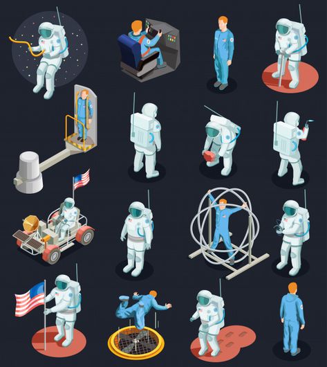 Astronauts isometric characters set Free... | Premium Vector #Freepik #vector #people Astro Logo, Isometric People, Astronaut Illustration, Moon Orbit, Space Icons, Human Logo, Space Illustration, Isometric Art, Isometric Design