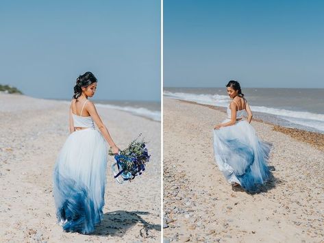 Bexbrides dip dyed blue dress Blue Dip Dye Wedding Dress, Ombre Wedding Dress Blue, Dyed Wedding Dresses, Blue Ombre Wedding Dress, Dipped Wedding Dress, Dip Dye Wedding Dress, Dye Wedding Dress, Ocean Wedding Theme, Ombre Wedding Dress