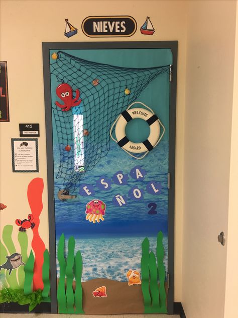 Fishing Classroom Door, Under The Sea Theme Preschool Decoration Classroom Door, Sea Animals Decorations Classroom, Under Sea Classroom Theme, Sea Door Decorations Classroom, Under Water Classroom Theme, Beach Door Decorations Classroom, Ocean Door Decorations Classroom, Ocean Classroom Door Ideas