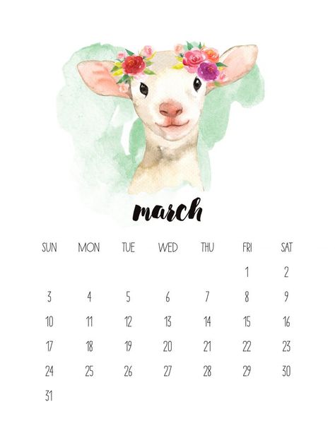 Animal Calendar, March Calendar, Watercolor Calendar, Diy Travel Journal, Cute Calendar, Calendar Wallpaper, Monthly Calendar Printable, Watercolor Printable, 2019 Calendar