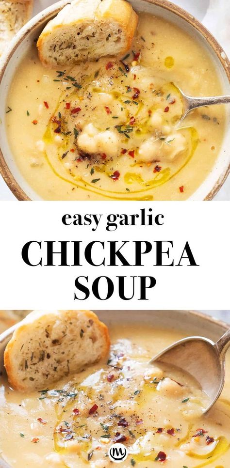 Vegan Garlic Chickpea Soup | Recipe | Vegan dinner recipes, Whole food recipes, Vegan soup recipes Garlic Chickpea Soup, Garlic Chickpeas, Chickpea Soup, Vegan Soup Recipes, Idee Pasto, Think Food, Vegan Dinner Recipes, Vegan Dishes, Vegan Dinners