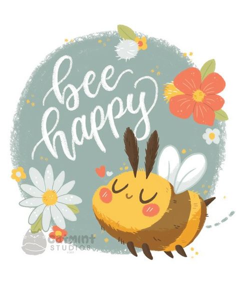 Cute Bee Art, Bee Quotes, Bee Illustration, 강아지 그림, 8x10 Art Prints, Bee Art, Bee Happy, Bee Theme, Illustration Inspiration