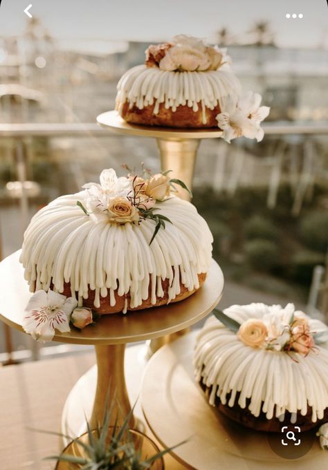 Nothing Bundt Cakes Wedding Display, Wedding Bundt Cake Ideas, Multiple Cakes Wedding Display, Multiple Cake Display, Multiple Wedding Cakes Display, Birthday Bundt Cake Decorating Ideas, Bundtini Wedding Display, Bundt Cake Display, Bundt Cake Wedding Display