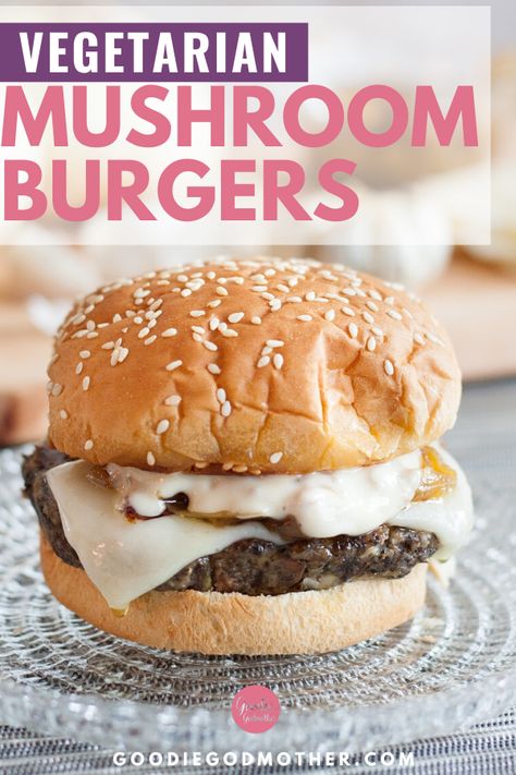 These vegetarian mushroom burgers with a quick garlic aioli sauce are a family favorite! Lots of natural umami flavor from the mushrooms, you can make these patties in advance, AND they hold their shape well - even on an outdoor grill!  #burgers #grillingrecipes #vegetarianrecipes #burgerrecipes #summerrecipeideas #dinnerideas #cookingoutside Mushroom Patties Recipe, Vegetarian Mushroom Burger, Mushroom Burgers Vegetarian, Mushroom Burger Patty, Mushroom Burger Vegan, Vegetarian Burger Patties, Walnut Burger, Mushroom Patties, Vegetarian Burger Recipe