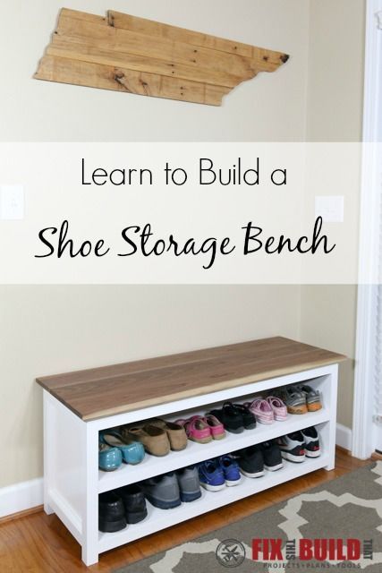 DIY Entryway Bench with Shoe Storage Rak Sepatu Diy, Shoe Storage Bench Diy, Entryway Bench With Shoe Storage, Shoe Storage Bench Entryway, Diy Entryway Bench, Diy Shoe Storage, Entryway Closet, Diy Storage Bench, Room Concept