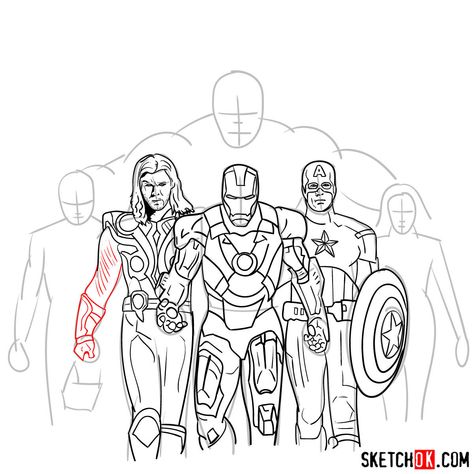 How to draw the Avengers Team - Sketchok easy drawing guides How To Draw Avengers, Avengers Drawings, Avengers Cartoon, Avengers Team, Avengers Pictures, Avengers Characters, Graffiti Writing, Marvel Drawings, Scratch Art