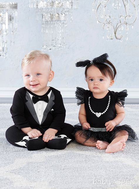 Make sure baby is ready for their first black tie event with these fancy options! | My First Tuxedo & Party Dress | Baby Aspen Tuxedo Photoshoot, Kindergarden Graduation, Baby Tuxedo, Dresses Flowers, Trendy Baby Gifts, Children Outfits, Black Tie Optional, Child Fashion