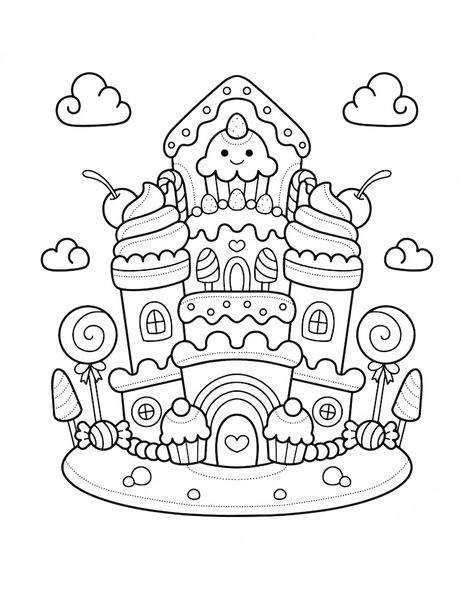 Premium Vector | Vector candy castle house coloring page illustration Candy Coloring Pages, Fargelegging For Barn, Castle Coloring Page, Candy Castle, New Year Coloring Pages, Page Illustration, Monster Coloring Pages, House Colouring Pages, Easy Coloring