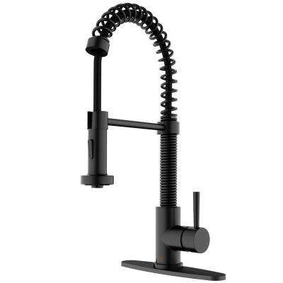 Edison Single-Handle Pull-Down Sprayer Kitchen Faucet with Deck Plate in Matte Black Black Kitchen Sink Faucet, Contemporary Kitchen Decor, Home Depot Kitchen, Matte Black Faucet, Black Kitchen Sink, Kitchen Faucet With Sprayer, Retractable Hose, Black Faucet, Black Kitchen Faucets