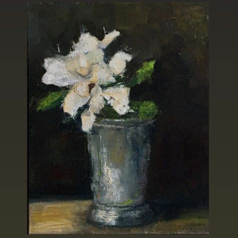 White Flowers Oil Painting, Gardenia Flower Painting, Gardenia Drawing, Gardenia Painting, Flower Painting Oil, White Flower Painting, Painting Inspo, Flower White, Art Summer