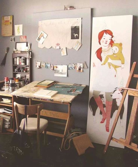 Illustrator Studio, Home Art Studios, Studio Workspace, Rebecca Green, Green Studio, Flow Magazine, Architecture Sketches, Workspace Desk, Studio Spaces