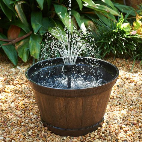 Container Fountain Kit in Barrel  http://smart-pond.com/products/20/Accent Whiskey Barrel Fountain, Container Fountain, Barrel Fountain, Container Pond, Whiskey Barrel Planter, Patio Fountain, Building A Pond, Diy Water Fountain, Diy Fountain