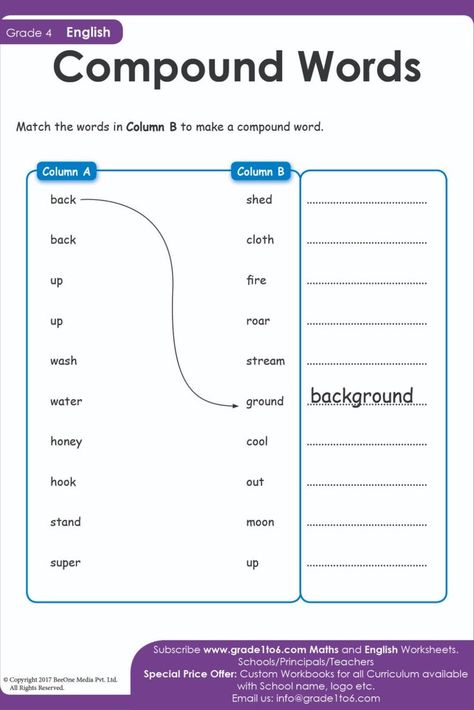 English Worksheets For Grade 4 And 5, Year 2 English Worksheets, Year 1 English Worksheets, English Worksheets For Grade 1, Possessive Noun, Make Background, Compound Words Worksheets, Worksheets For Grade 1, Free English Worksheets