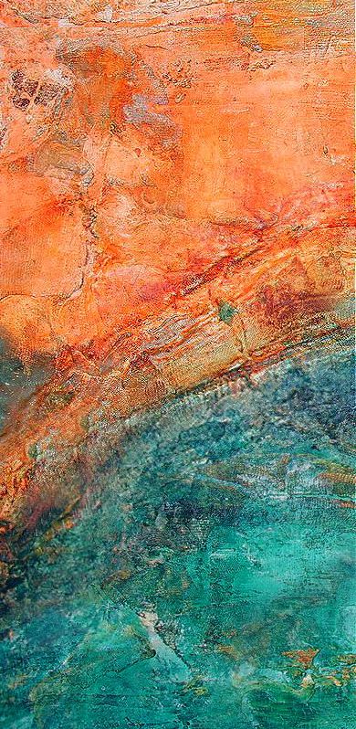 Beloved Sky. Mixed Media on Canvas 100cm x 100cm/  Check out close ups and full details on my site - http://www.davidmunroeart.com/beloved-sky.html Orange And Teal Background, Orange And Teal Aesthetic, Industrial Artwork, Textured Abstract Painting, Teal And Orange, Orange Turquoise, Beach Theme Decor, Orange Aesthetic, Mixed Media On Canvas