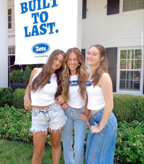 Honk For Pc Bid Day, Chi Omega Bid Day Themes, Built To Last Bid Day, Sorority Work Week Poses, Denim Bid Day, Y2k Sorority, Spirit Week Themes, Sorority Work Week, Sorority Themes