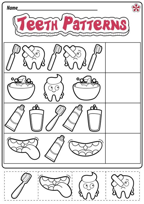 Dental Health Worksheets for Preschool and Kindergarten | TeachersMag.com Dentist Worksheets, Dental Health Worksheets, Teeth Kindergarten, Healthy Habits Kindergarten, Tooth Preschool, Dental Health Preschool Crafts, Healthy Habits Preschool, Dental Health Crafts, Dental Health Week