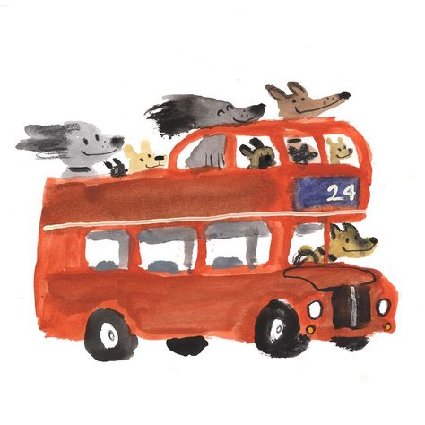 The lower deck is always empty on an open top doggy double decker bus tour. #childrensbookillustration #picturebookillustration… | Instagram Double Decker Bus Illustration, Double Decker Bus Drawing, Book Bus, Bus Illustration, Bus Drawing, Truck Drawing, Bus Cartoon, Bus Art, Decker Bus