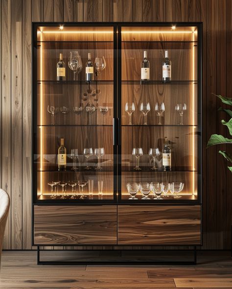 Bar Glasses Storage Cabinet, Wine Display Cabinet, Glass Display Drinks Cabinet, Crockery Units Modern, Wine Glass Storage Cabinet Home Bars, Crockery Cum Bar Unit, Luxurious Crockery Unit, Display Cabinet Design, Crockery Cabinet Design