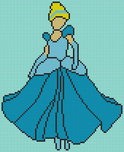 C2c Squares, Cinderella Drawing, Frozen Cross Stitch, Crochet Feather, Blackwork Cross Stitch, Cinderella Princess, Easy Pixel Art, Pixel Drawing, Pixel Crochet