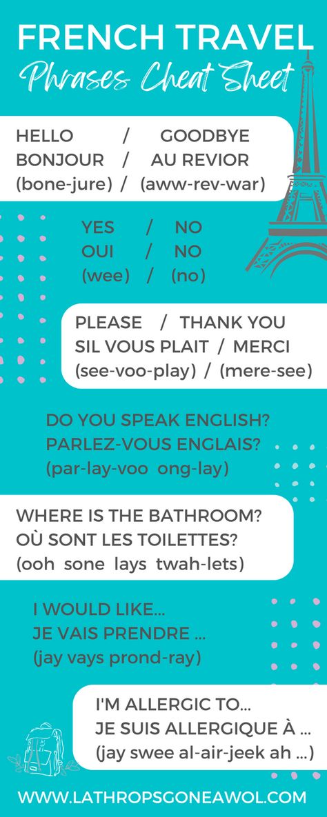 Be prepared for your vacation in France with these easy phrases to help you speak French in restaurants and tourist places! Perfect for planning family holidays in southern France or your family vacation in Paris! LathropsGoneAWOL Family travel blog | France phrases, common sentences in French, paris tips, first time in paris, visiting paris for the first time, tips for visiting paris, french guide, france travel guide, family holidays in france French Travel Phrases, Vacations With Kids, Common French Phrases, French Language Basics, Travel Phrases, Vacation Checklist, Paris Tips, Visiting Paris, French Travel