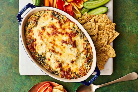 Three-Cheese Spinach-Artichoke Dip Artichoke Dip Easy, Artichoke Dip Recipe, Cheese Spinach, Spinach Artichoke Dip, Savory Appetizer, Three Cheese, Chafing Dishes, Artichoke Dip, Spinach Artichoke