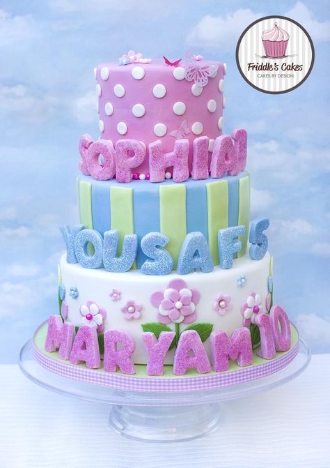 A 3 tiered, 3 siblings, 3 different flavoured birthday cake Triplet Birthday Cake, 3 Siblings, Small Birthday Parties, Tiered Cakes Birthday, Cake Kids, Birthday Party Decorations Diy, Baby Birthday Cakes, Birthday Idea, Step Kids