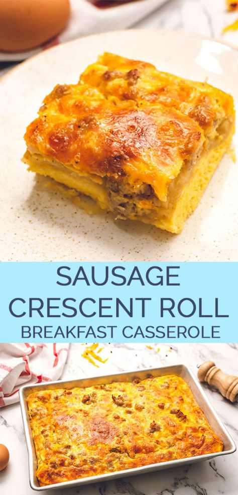 Sausage Crescent Roll Breakfast Casserole - This easy breakfast casserole recipe has crescent roll dough, sausage, cheese, and eggs. #breakfastcasserole #sausagecrescentrollbreakfastcasserole #crescentrollbreakfast #easybreakfastcasserole #bitchinbrunch #breakfast #brunch Lunchbox Hacks, Sausage Crescent, Crescent Roll Breakfast, Sausage Crescent Rolls, Sausage Crescents, Crescent Roll Casserole, Crescent Roll Breakfast Recipes, Crescent Breakfast, Adult Lunchables