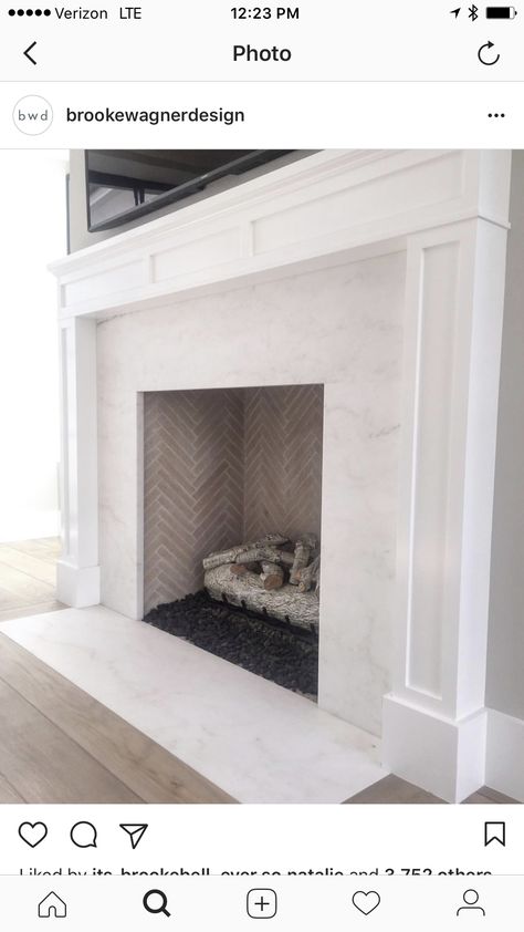 Marble Hearth, Brooke Wagner Design, Brooke Wagner, Fireplace Update, Marble Fireplace Surround, Faux Fireplace Diy, Family Room Fireplace, White Fireplace, Farmhouse Fireplace