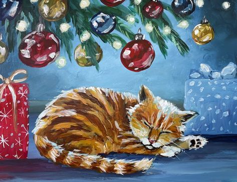 Easy Winter Acrylic Paintings, Easy Acrylic Christmas Paintings, December Art Projects, Christmas Paintings Ideas, Christmas Art Painting, Christmas Pictures To Draw, Xmas Paintings, Armadillo Art, Cute Easy Animal Drawings