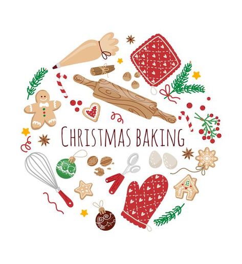 Christmas Food Illustration Drawing, Christmas Bakery Illustration, Christmas Cute Food, Christmas Sweets Illustration, Winter Vector Illustration, Christmas Baking Illustration, Christmas Cookie Drawing, Christmas Home Illustration, Christmas Illustration Drawing