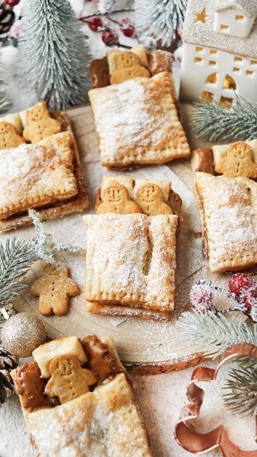 Holly Jade on Instagram: "SLEEPING GINGERBREAD PASTRIES🎄YAY or NAY?? Who wants one?? . Vegan + 5 Ingredient!!!! ⭐️ SAVE THIS POST ⭐️ How to make adorable Sleeping Gingerbread Men pastries, with flakey puff pastry, a Ginger Biscoff filling with a mini gingerbread man biscuit! 😍So cute for Christmas Eve! Get more of the BEST Vegan Recipes- thelittleblogofvegan.com or link in my bio! What you’ll need: 🎄1 sheet of Vegan puff pastry 🎄1 jar of Biscoff spread 🎄Ground ginger 🎄Dairy-free milk (for Gingerbread Puff Pastry, Biscoff Filling, Vegan Puff Pastry, Sweet Puff Pastry, Christmas Bakes, Sherbet Recipes, Festive Baking, Vegan Gingerbread, Biscoff Spread