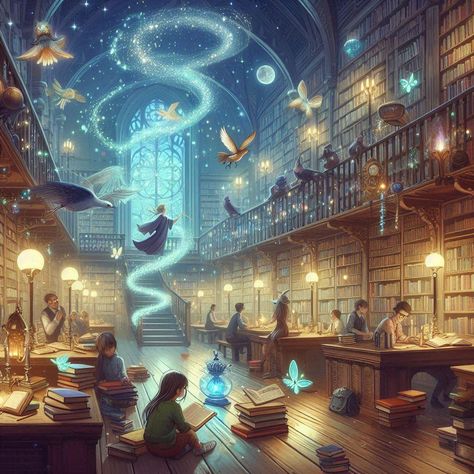 Step into a world where stories come alive and imagination knows no bounds. Welcome to the magical library where books float and characters leap off the pages! #MagicalLibrary #FantasyWorld #BooksComeAlive #Imagination #FloatingBooks #StorytimeMagic #LiteraryAdventure #FantasyLibrary #BookLovers #EnchantedLibrary Book Imagination, Magic Library, Shadow Magic, Magical Library, Floating Books, Books Art, Art References, Story Time, Fantasy World