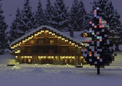 Snow Cabin Interior, Minecraft What To Build, Minecraft Lodge, Minecraft Winter House, Minecraft Snow House, Minecraft Winter Builds, Minecraft Snow Builds, Minecraft W, Minecraft City Buildings