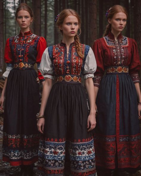 Traditional Finnish Clothing, Finnish Clothing, Slavic Clothing, Folk Clothing, Culture Clothing, Fashion Illustration Dresses, Folk Dresses, Clothing Black, Folk Fashion