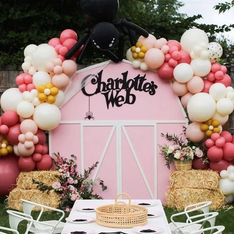 Barn Backdrop, Charlotte’s Web, Charlotte Baby, Pig Birthday Party, Spider Crafts, Aries Birthday, Charlotte's Web, Event Specialist, 1st Birthday Themes