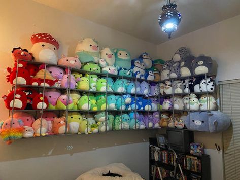 Display Squishmallows, Squishmallow Storage, Stuffed Animal Displays, Squishmallow Collection, Base Housing, Drawer Bins, Twin Size Loft Bed, Big Girl Bedrooms, Wire Storage