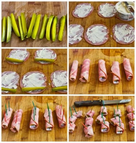 Ham And Pickle Roll Ups, Pickle Snacks, Holiday Appetizer Ideas, Ham And Pickle, Cucumber Wraps, Pickle Roll Ups, Pickle Appetizers, Ham Slices, Beach Snacks