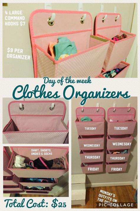 Days of the week organizer for kids clothing. Perfect height for my 7 year old, but needed a step stool for my five year old. Researched amazon storage and baskets and IKEA organizers and this was the best price point. Let me know if you have questions! Kids Legging Storage, School Outfit Storage, Kids Clothes Storage Ideas, Weekly Clothes Organizer, School Clothes Organization, Ikea Organisation, Week Organizer, Amazon Storage, Kids Clothes Organization