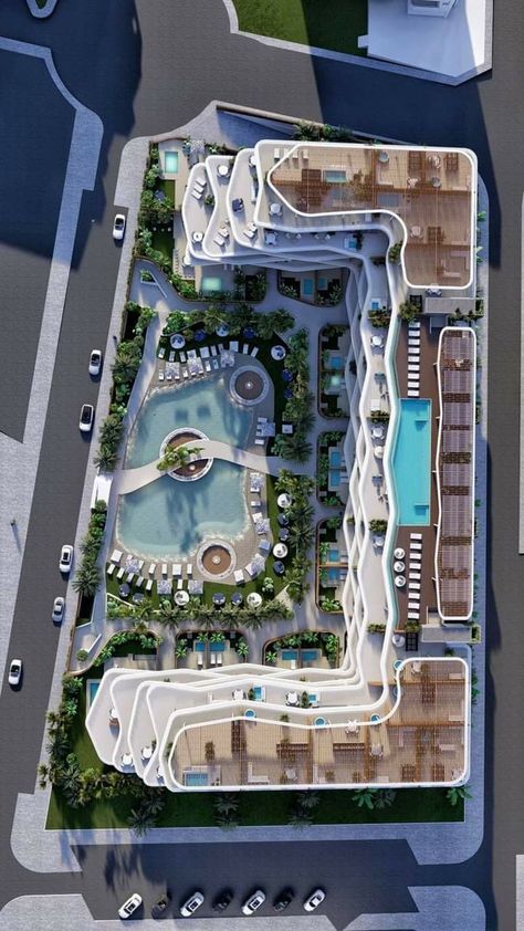 Hotel Site Development Plan, Hotel Parking Design, Hotel Design Architecture Concept, Hotel Landscape Design Plan, Dna Architecture, Hotel Exterior Design, Wave Building, Hospitality Architecture, Resort Design Plan