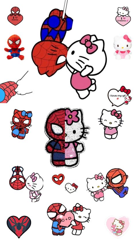 Spider Man And Hello Kitty, Hello Kitty And Spiderman, Spiderman Christmas, Spiderman Stickers, Hello Kitty Wallpaper Hd, Hello Kitty Colouring Pages, Image Spiderman, Spiderman Drawing, Hello Kitty Crafts