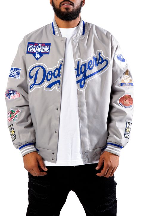 Dodgers Win, Champion Jacket, Los Angeles Dodgers, World Series, Clothing Ideas, Knit Collar, Knit Jersey, Varsity Jacket, Rib Knit