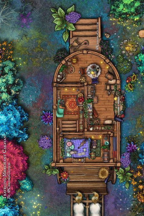 Fantasy Dungeons & Dragons Battle map view inside a caravan Dnd Caravan Map, Dnd Caravan, Dnd Traveling Merchant, Merchant Caravan, Fantasy Marketplace, Fantasy Caravan, Fantasy Merchant, Traveling Merchant, Twitch Assets