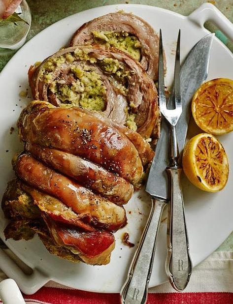 Breast of lamb with lemon and parsley stuffing | Sainsbury's Magazine Lamb Breast Recipe, Sunday Roasts, Roast Dinner Recipes, Veggie Options, Lamb Dinner, Medieval Recipes, Roasted Lamb, Beef And Pork, Tender Meat