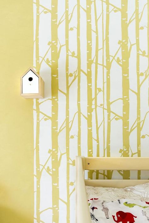 Birch Forest wall stencil Tree Wall Stencils, Woodland Stencil, Tree Stencil For Wall, Expensive Wallpaper, Birch Wall, Stencils For Walls, Patterned Paint Rollers, Large Wall Stencil, Bird Stencil