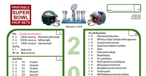 2018-Super-Bowl-LII-52-Prop-Bet-Sheet.pdf Glory Days, January 29, Super Bowl, Fun Stuff, Bowl