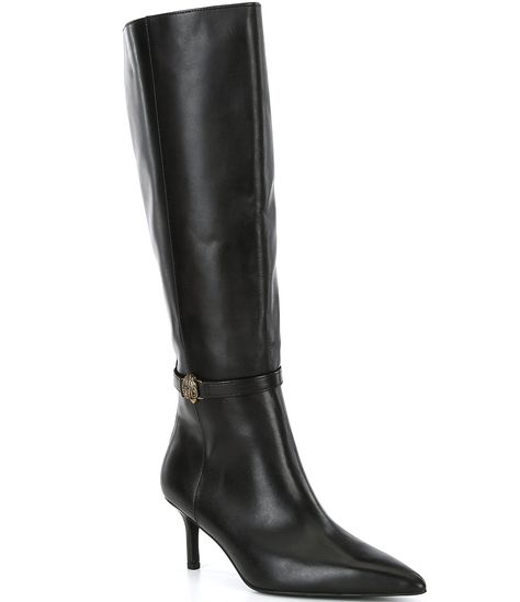 From Kurt Geiger London&#x2C; the Kensington Flexi Leather Tall Boots feature:Leather upperpointed toe Ankle strap bit detail with eagle head ornamentZip closure Synthetic liningApprox. 14.6" shaft heightApprox. 2.6" heel heightImported. Kurt Geiger Boots, Leather Tall Boots, London Kensington, Kensington London, Tall Leather Boots, Eagle Head, Kurt Geiger, Dillard's, Tall Boots