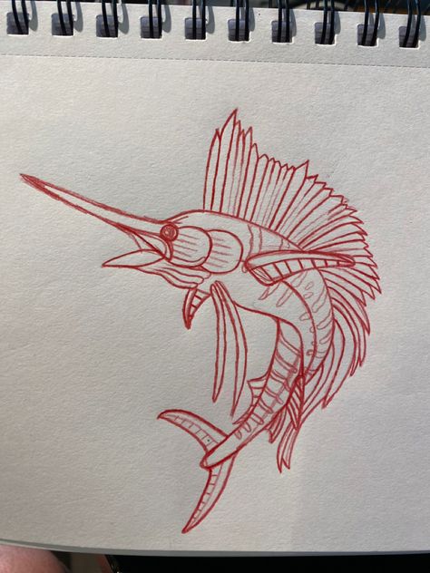 Sailfish tattoo sketch Sailfish Tattoo, Surfer Tattoo, Shop Mural, Fashion Folio, Tattoo Sketch, What To Draw, Sleeve Tattoo, Fish Art, Room Art