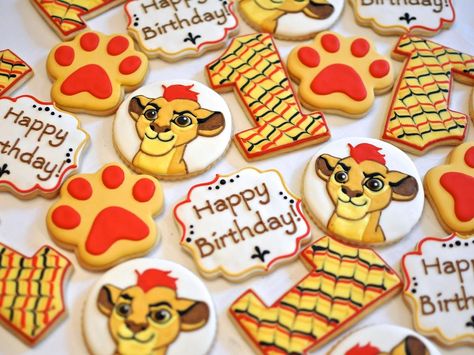 Lion Guard Cookies Lion Guard Cookies, The Lion Guard Birthday Party, Lion Guard Birthday Party Ideas, Lion Guard Cake, Lion Guard Birthday Party, 1st Birthday Cookies, Lion Guard Party, Lion King Birthday Party Ideas, Lion Guard Birthday