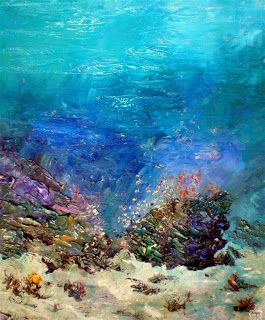 Alexander Belozor: Underwater painting of Alexander Belozor Undersea Painting, Fish Reference, Underwater Drawing, Underwater Background, Aesthetic Artsy, Underwater Images, Reflection Painting, Underwater Painting, Underwater Scene